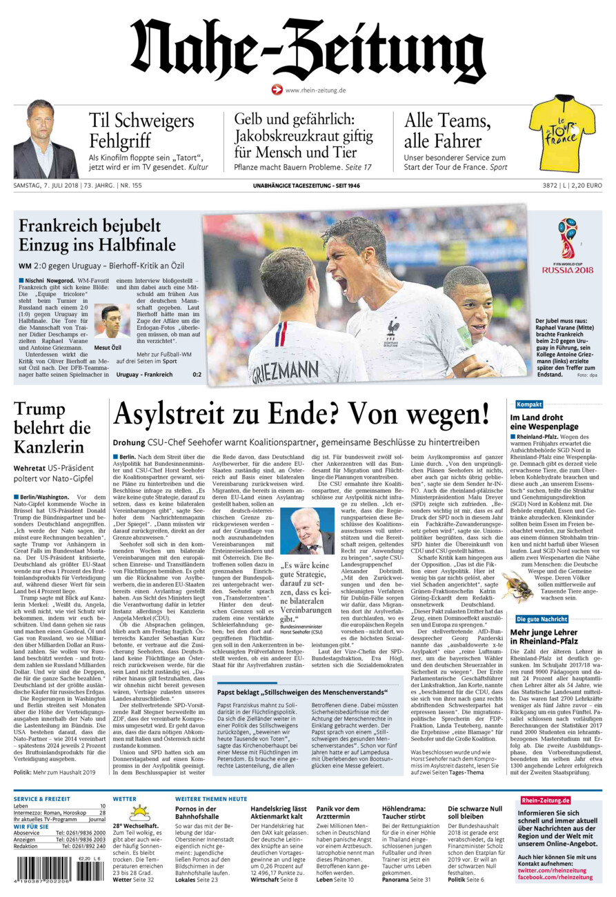 Nahe-Zeitung vom Samstag, 07.07.2018