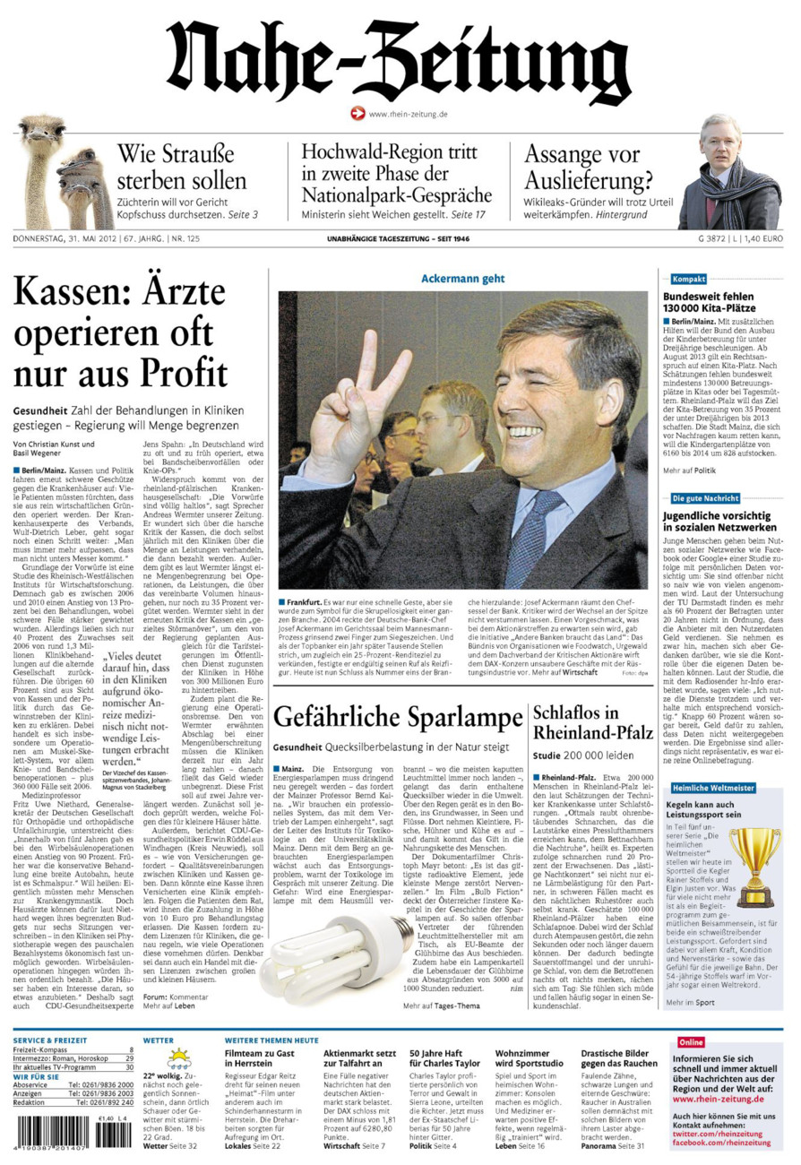 Nahe-Zeitung vom Donnerstag, 31.05.2012