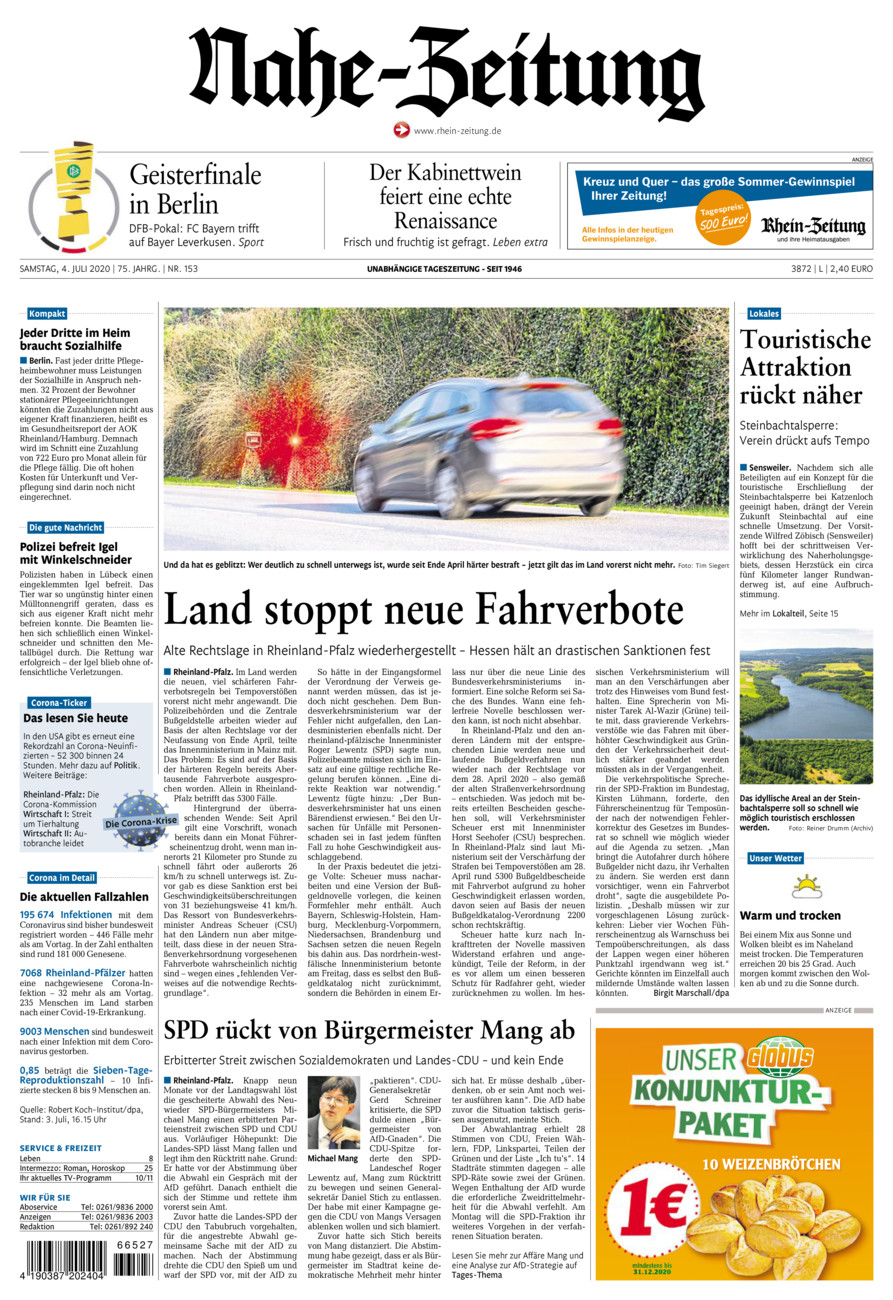 Nahe-Zeitung vom Samstag, 04.07.2020