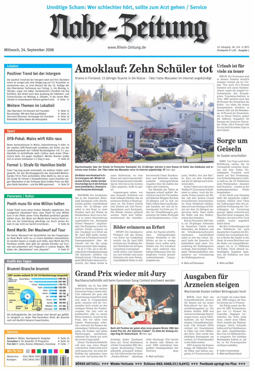 Nahe-Zeitung vom Mittwoch, 24.09.2008
