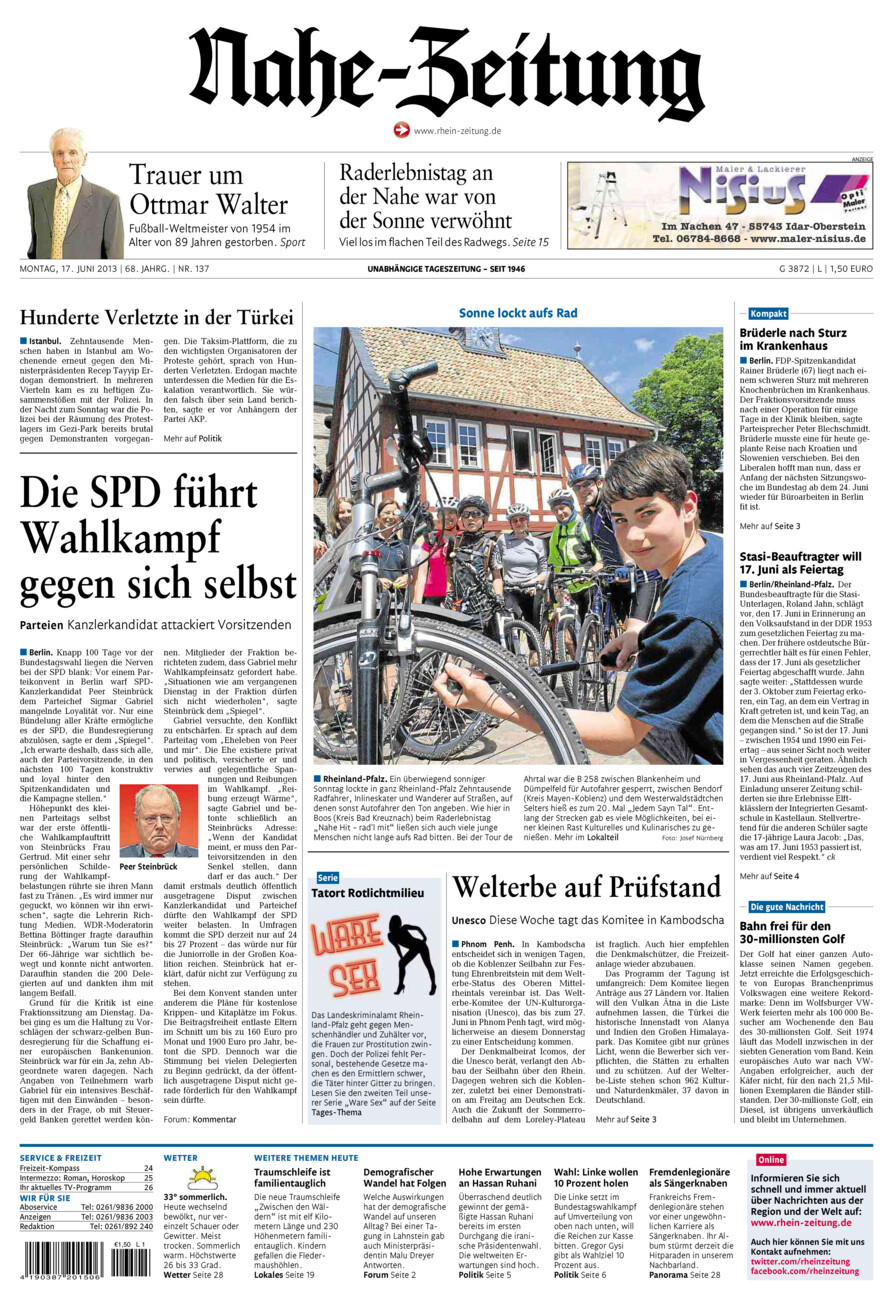 Nahe-Zeitung vom Montag, 17.06.2013
