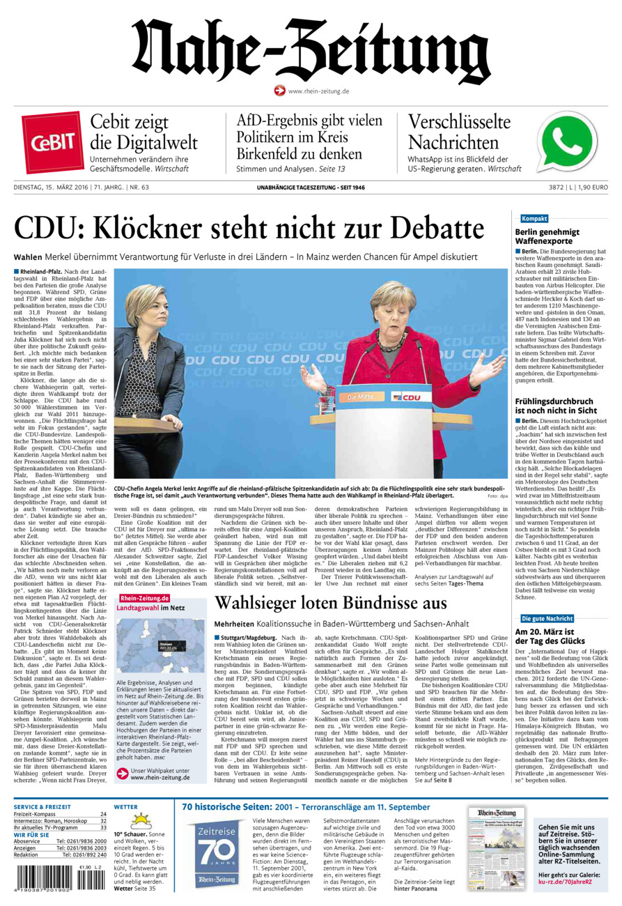 Nahe-Zeitung vom Dienstag, 15.03.2016