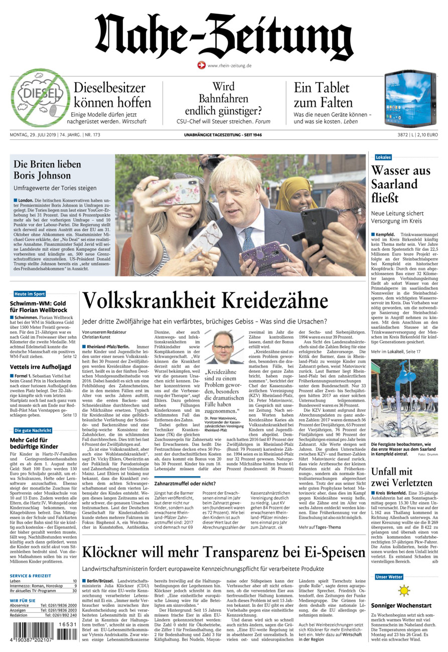 Nahe-Zeitung vom Montag, 29.07.2019