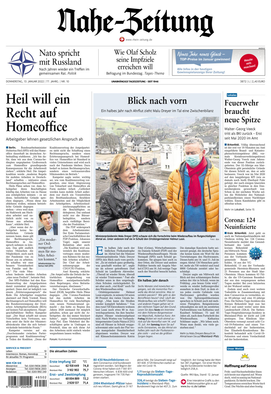 Nahe-Zeitung vom Donnerstag, 13.01.2022