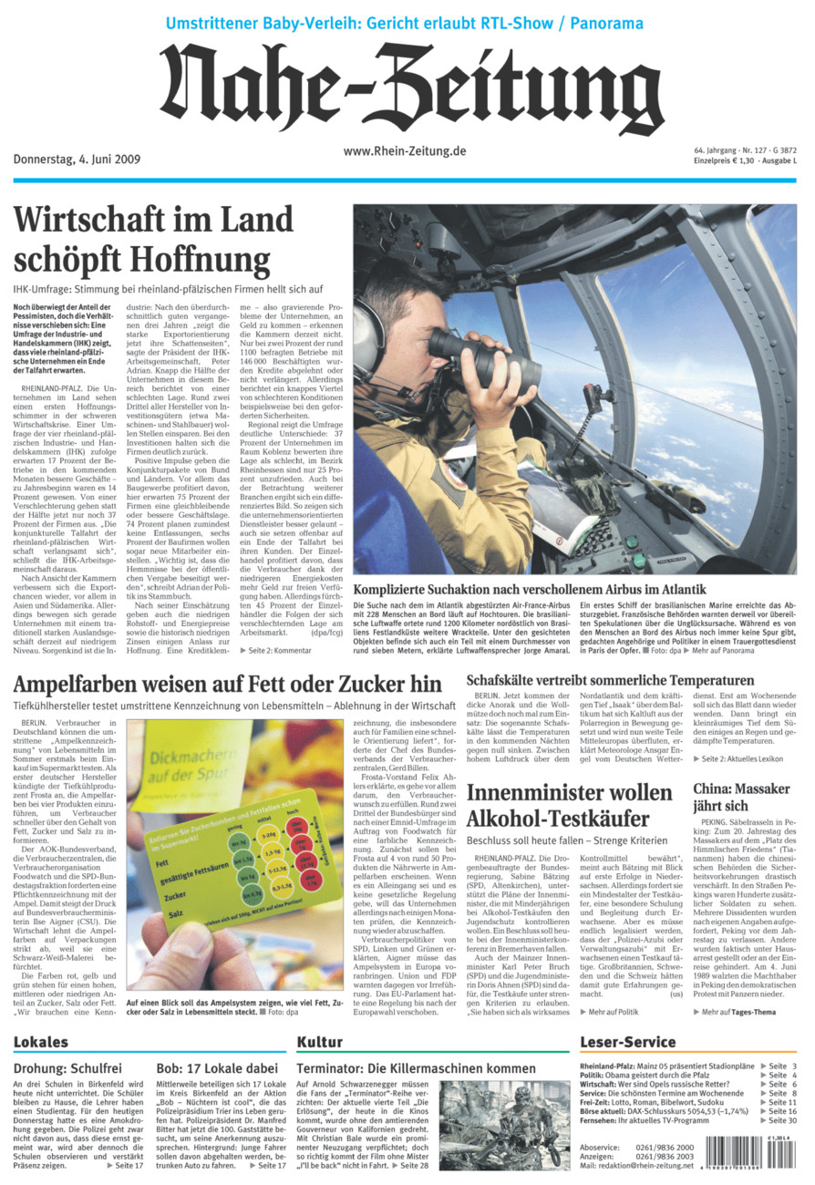 Nahe-Zeitung vom Donnerstag, 04.06.2009