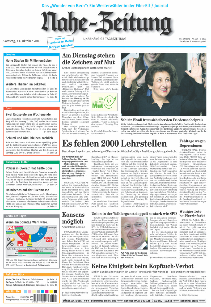 Nahe-Zeitung vom Samstag, 11.10.2003