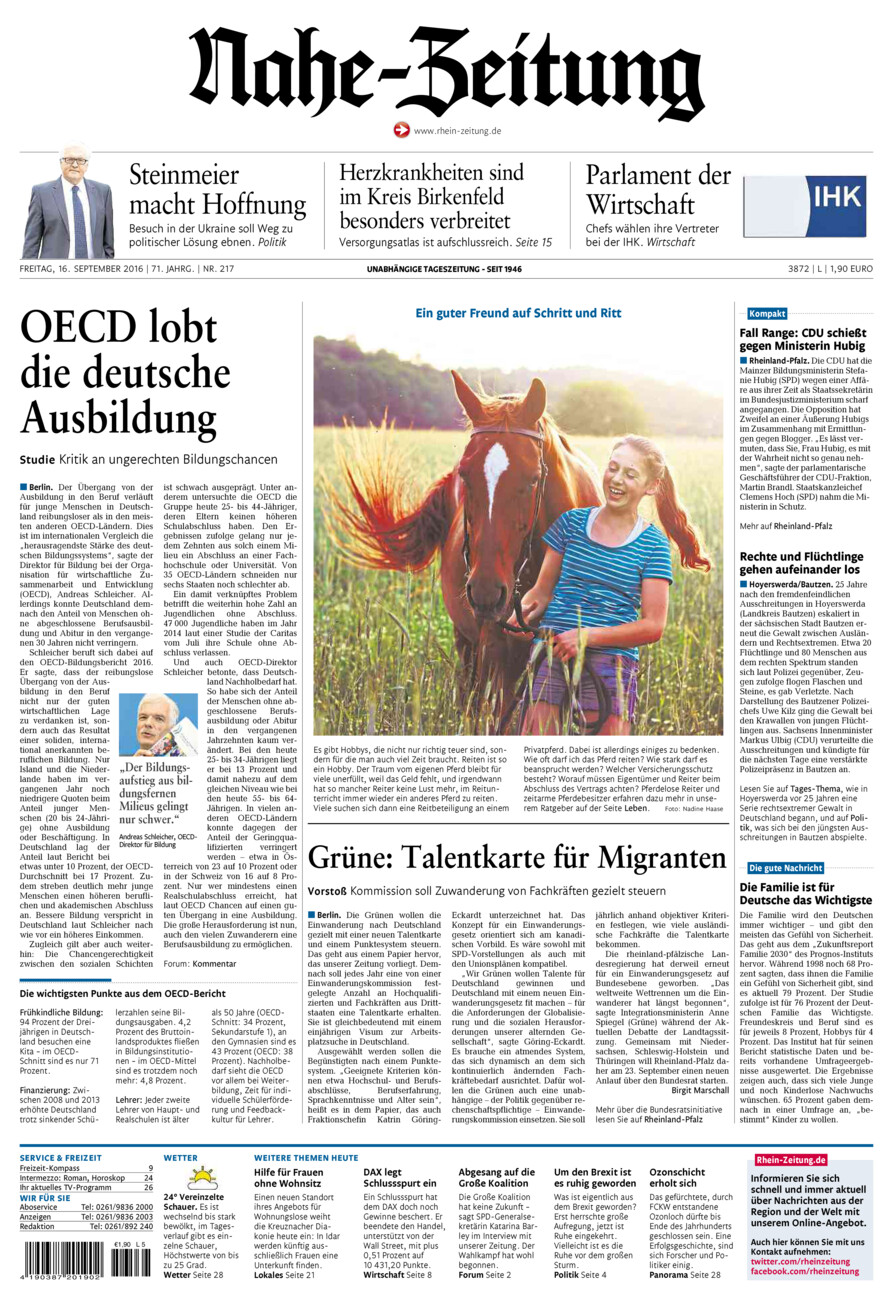 Nahe-Zeitung vom Freitag, 16.09.2016