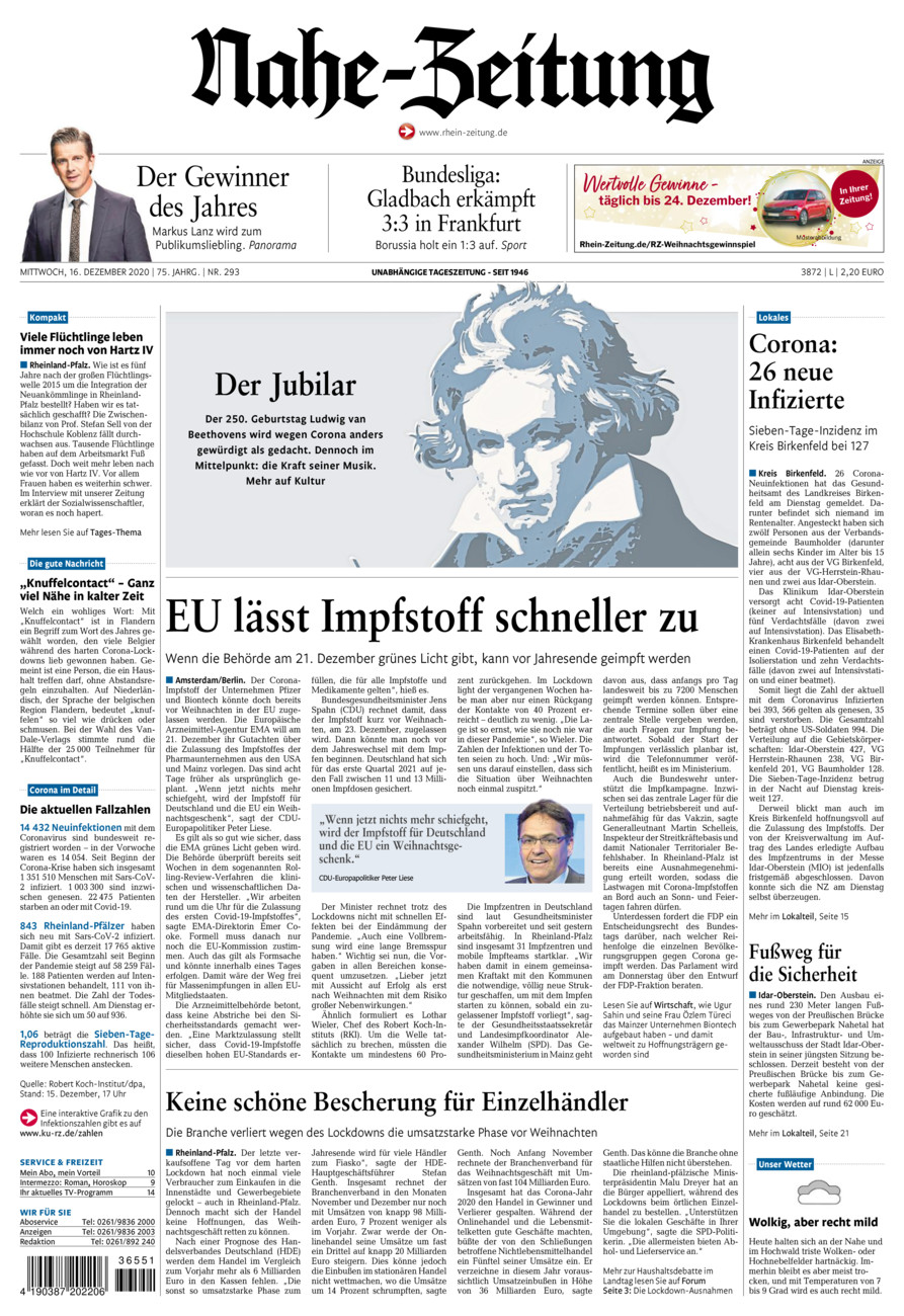 Nahe-Zeitung vom Mittwoch, 16.12.2020