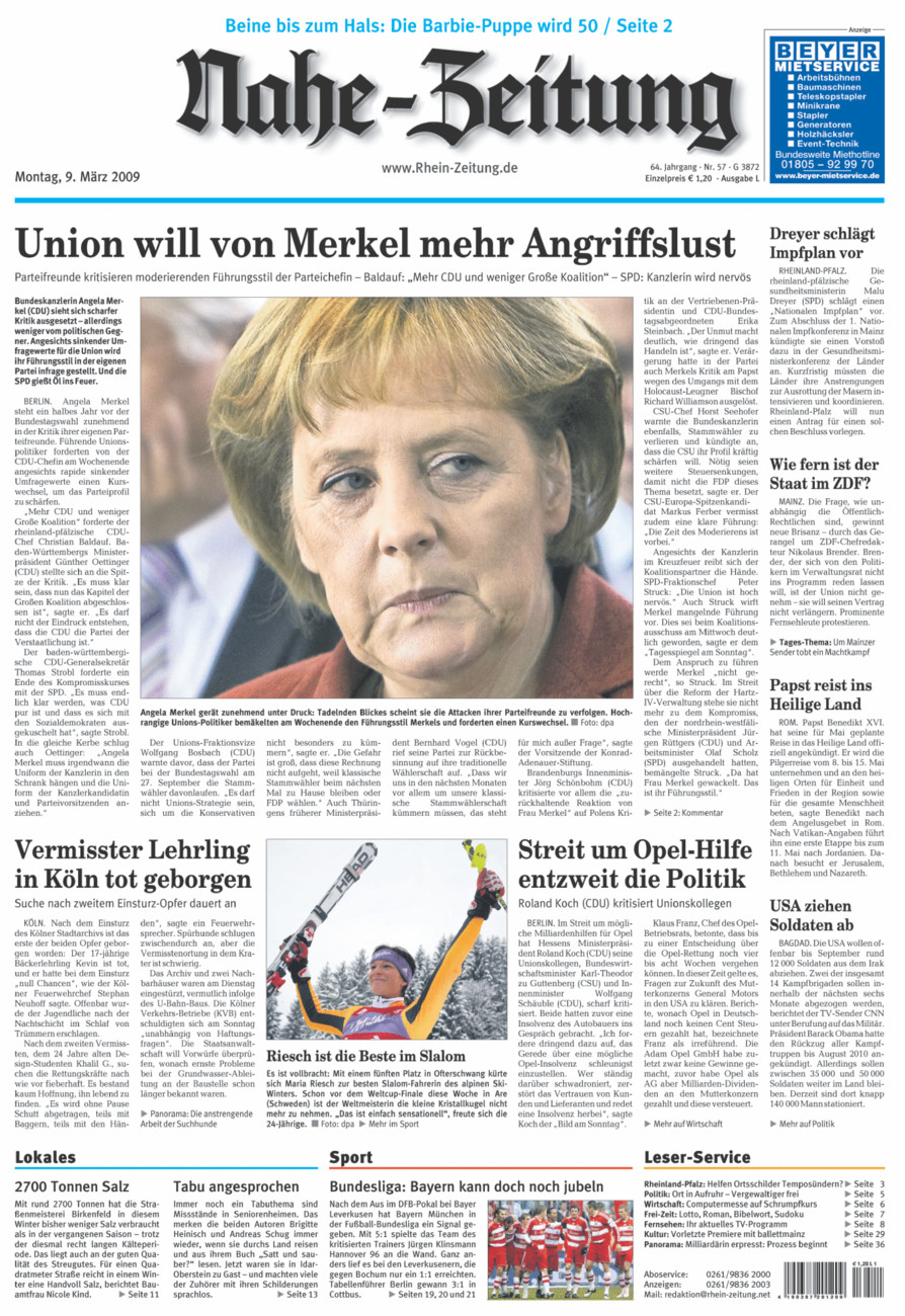 Nahe-Zeitung vom Montag, 09.03.2009