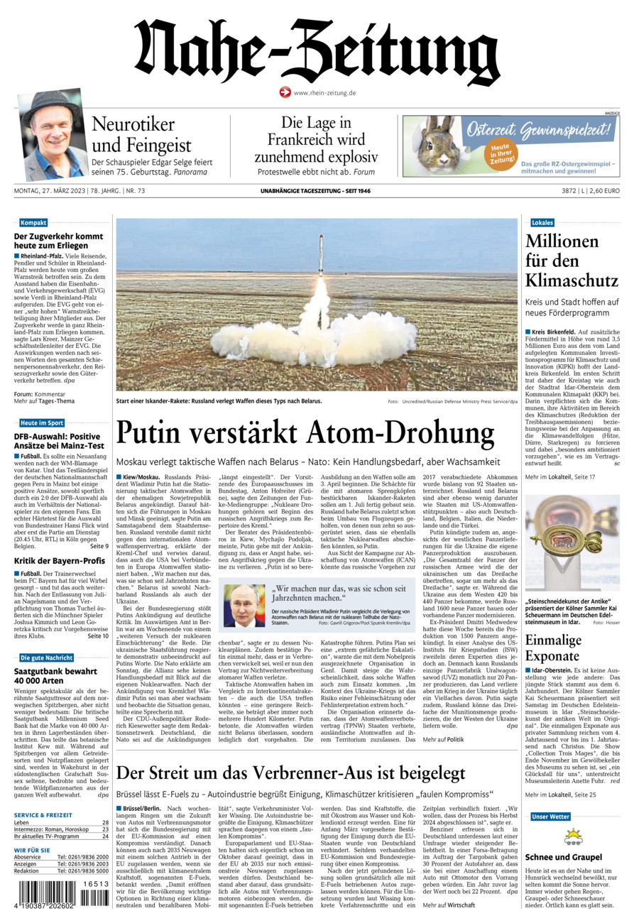 Nahe-Zeitung vom Montag, 27.03.2023