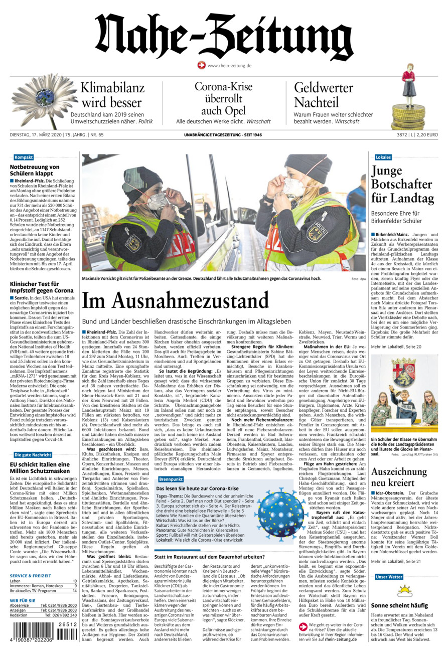 Nahe-Zeitung vom Dienstag, 17.03.2020