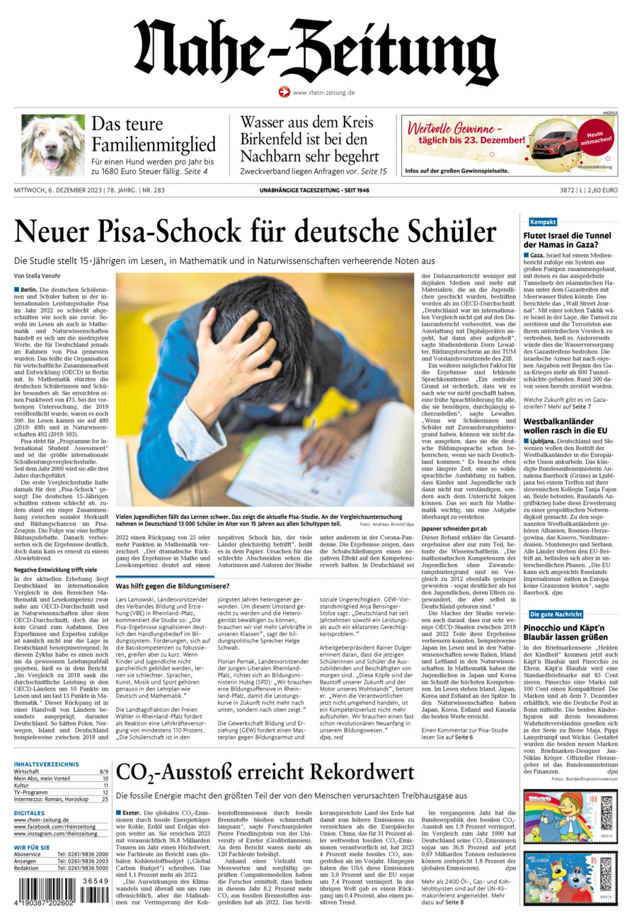 Nahe-Zeitung vom Mittwoch, 06.12.2023