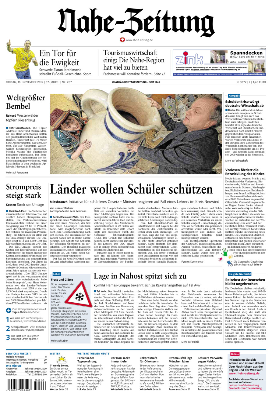 Nahe-Zeitung vom Freitag, 16.11.2012
