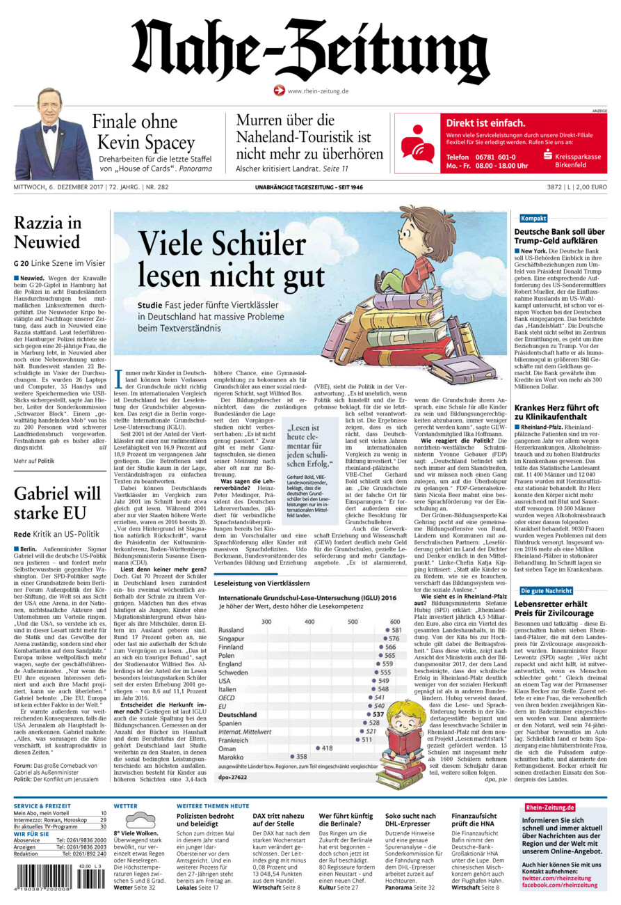 Nahe-Zeitung vom Mittwoch, 06.12.2017