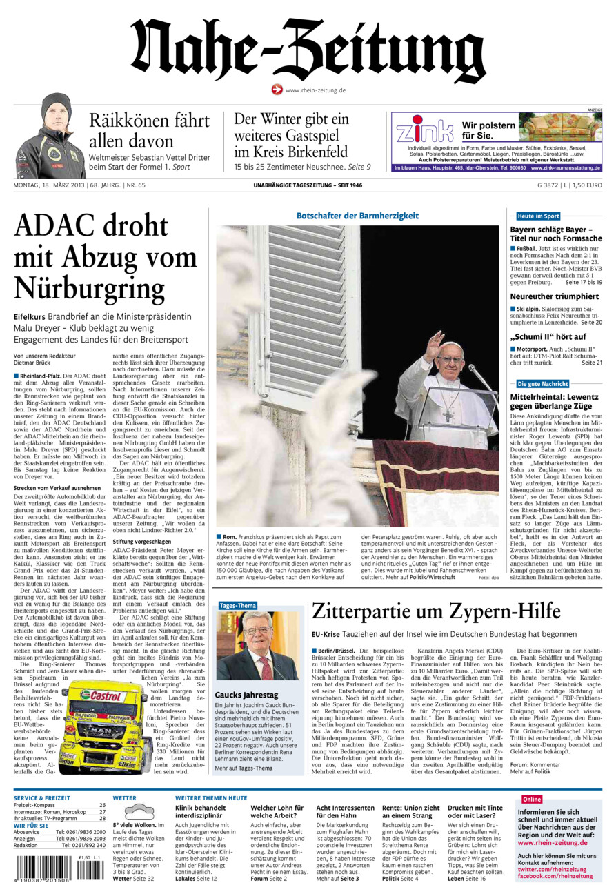 Nahe-Zeitung vom Montag, 18.03.2013