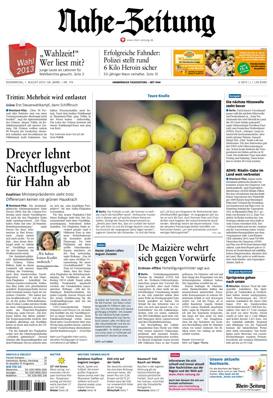 Nahe-Zeitung vom Donnerstag, 01.08.2013