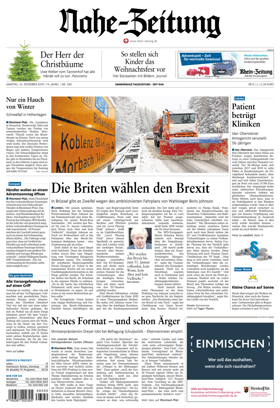 Nahe-Zeitung vom Samstag, 14.12.2019
