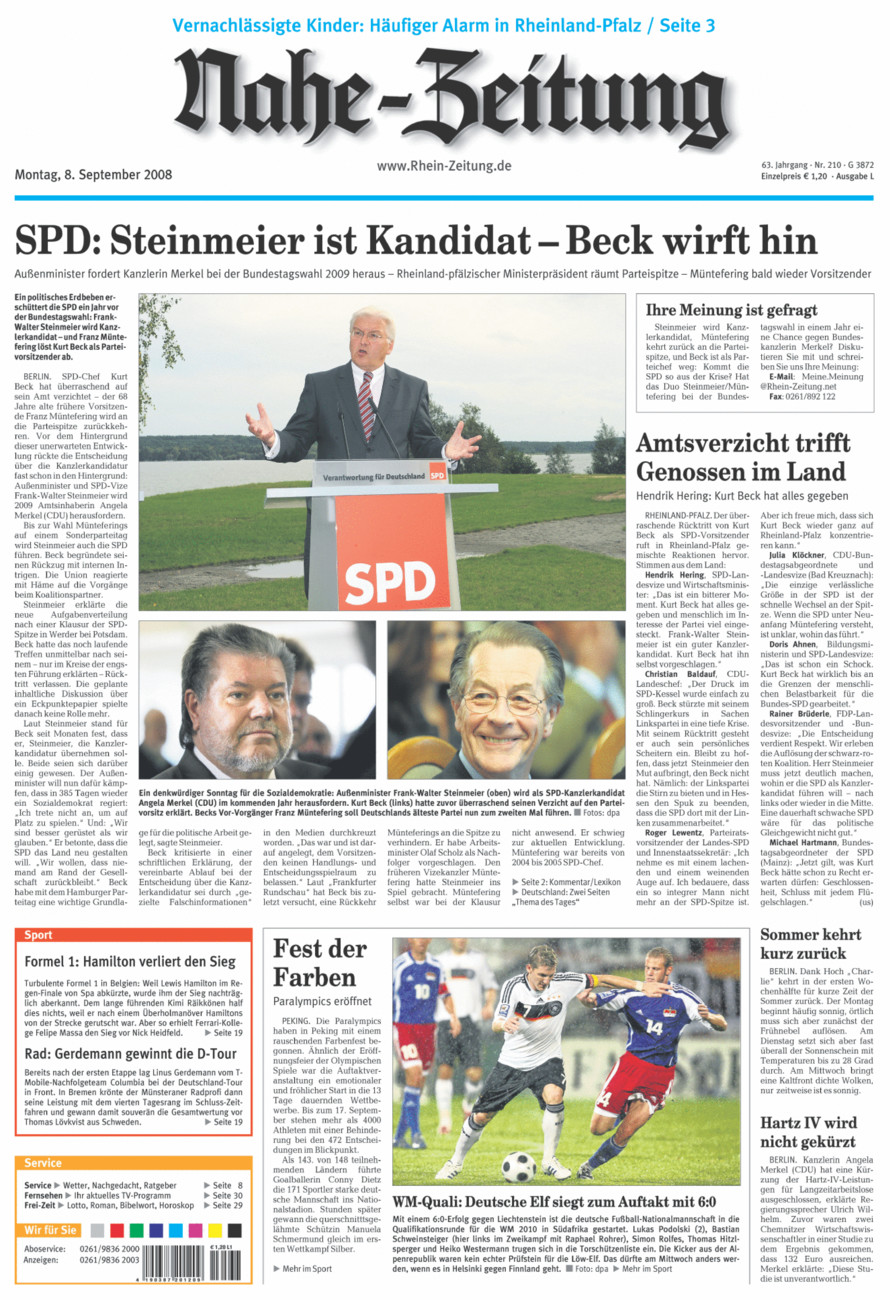 Nahe-Zeitung vom Montag, 08.09.2008