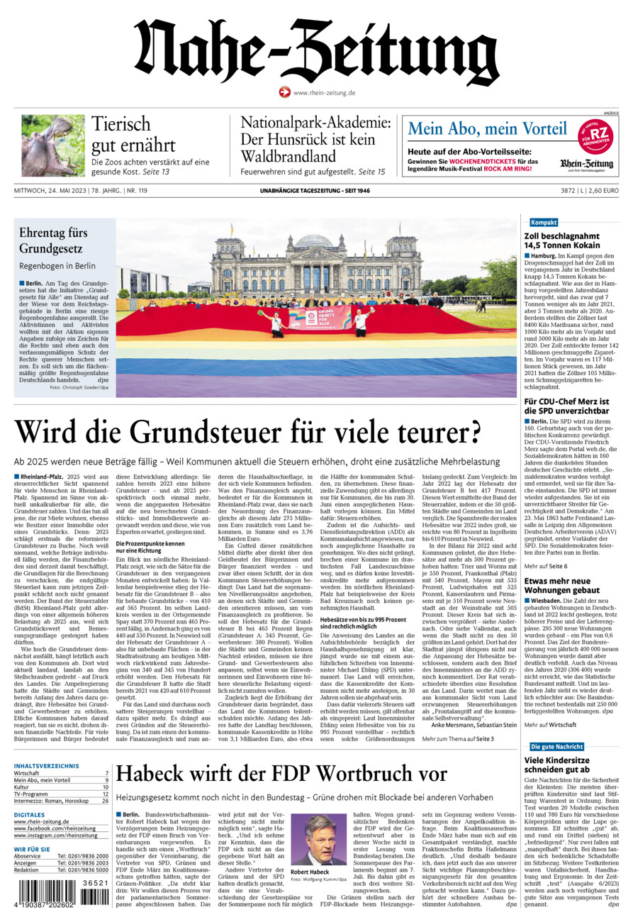 Nahe-Zeitung vom Mittwoch, 24.05.2023