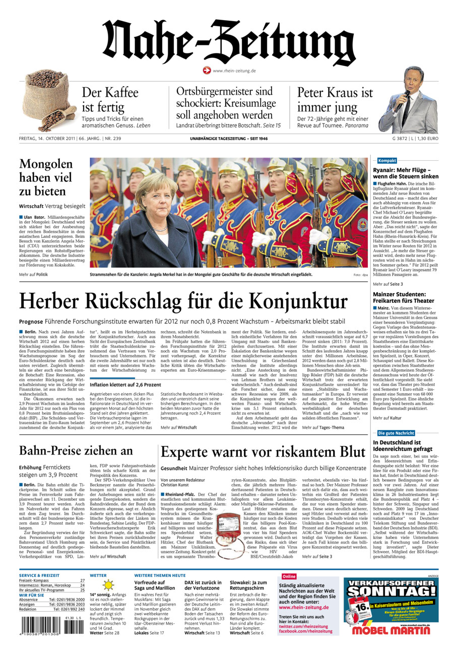 Nahe-Zeitung vom Freitag, 14.10.2011