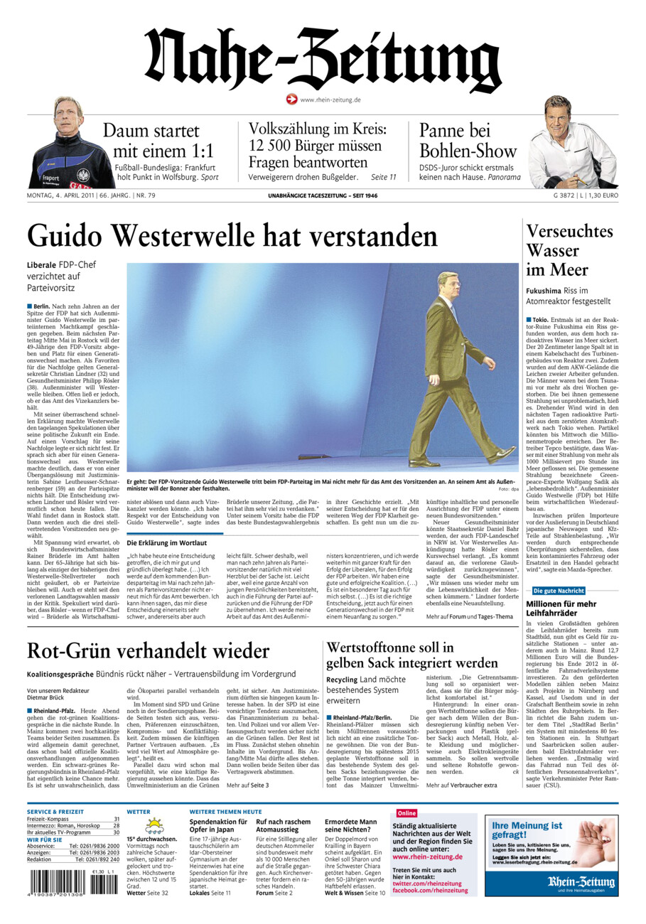 Nahe-Zeitung vom Montag, 04.04.2011