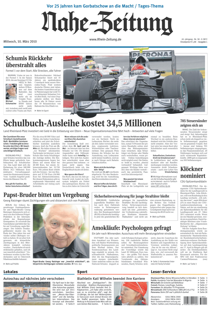Nahe-Zeitung vom Mittwoch, 10.03.2010