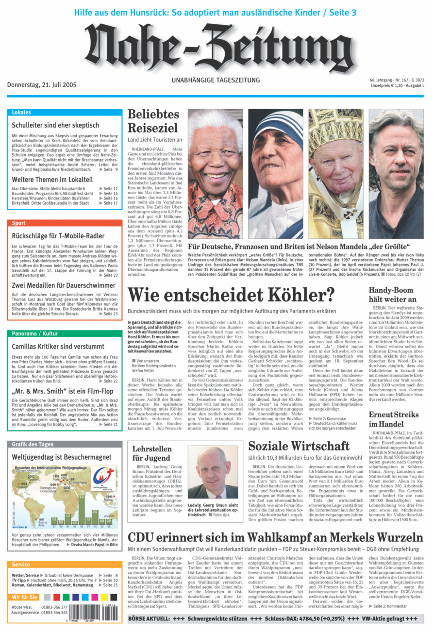 Nahe-Zeitung vom Donnerstag, 21.07.2005