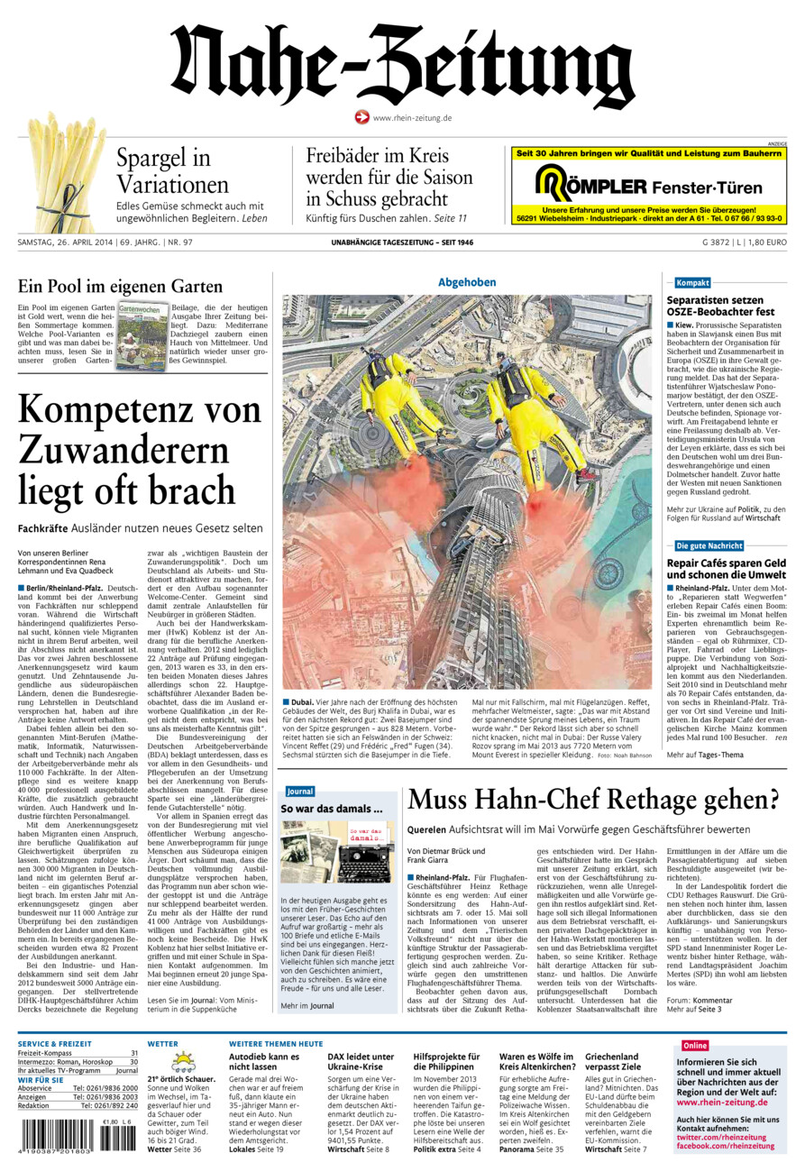 Nahe-Zeitung vom Samstag, 26.04.2014