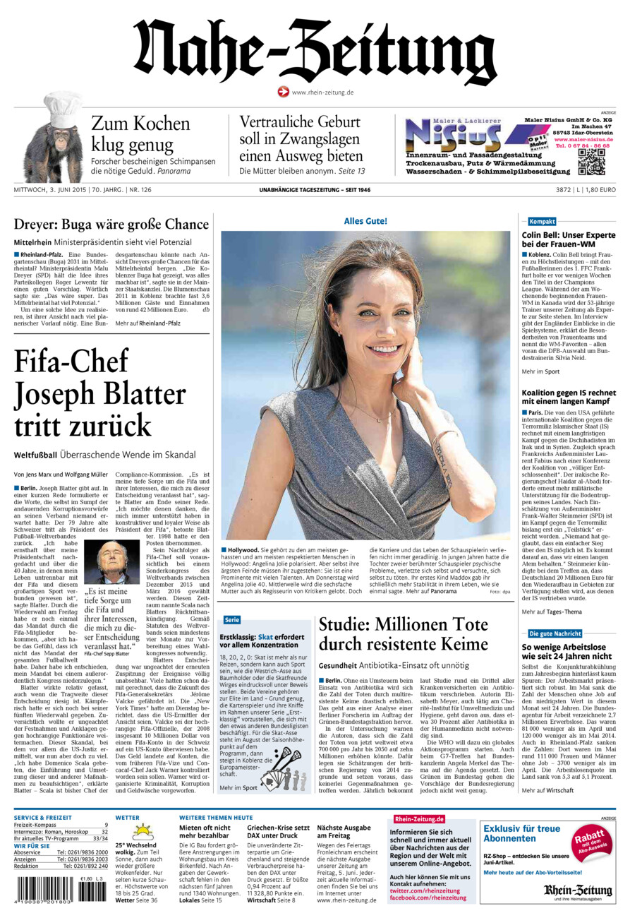Nahe-Zeitung vom Mittwoch, 03.06.2015