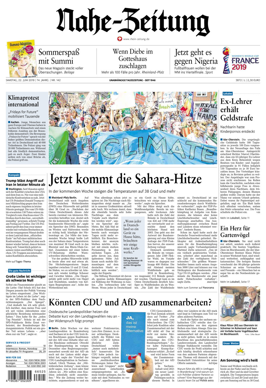Nahe-Zeitung vom Samstag, 22.06.2019