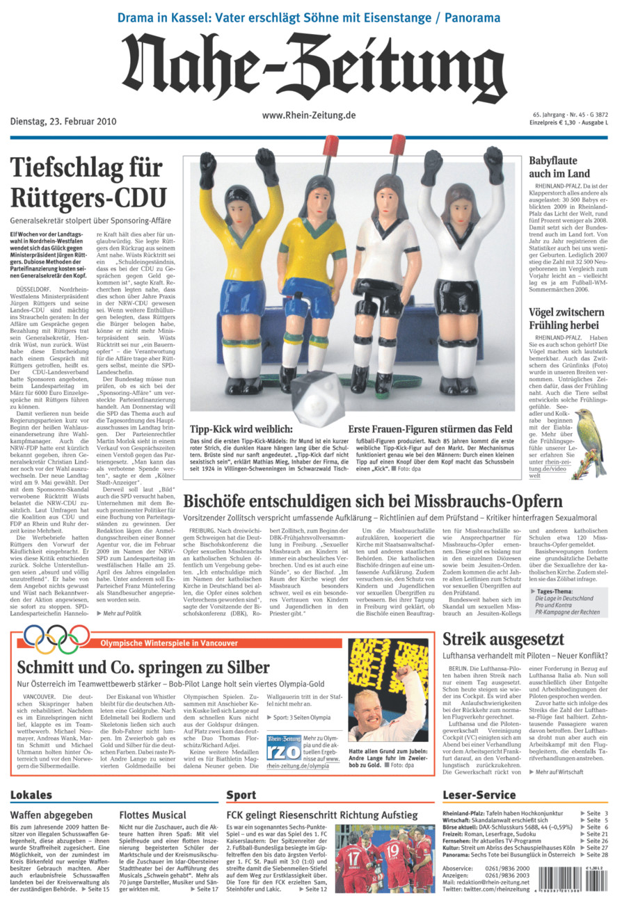 Nahe-Zeitung vom Dienstag, 23.02.2010