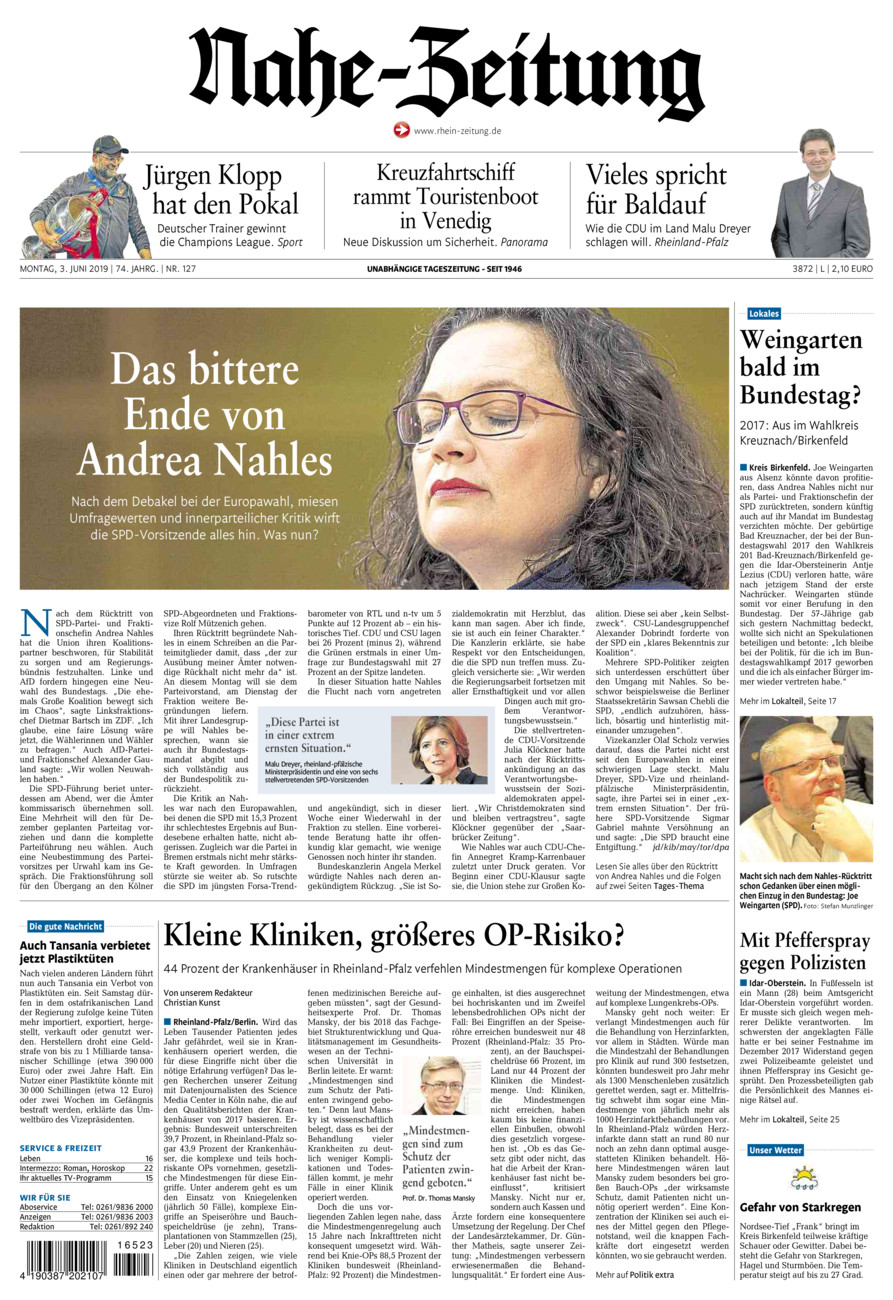 Nahe-Zeitung vom Montag, 03.06.2019