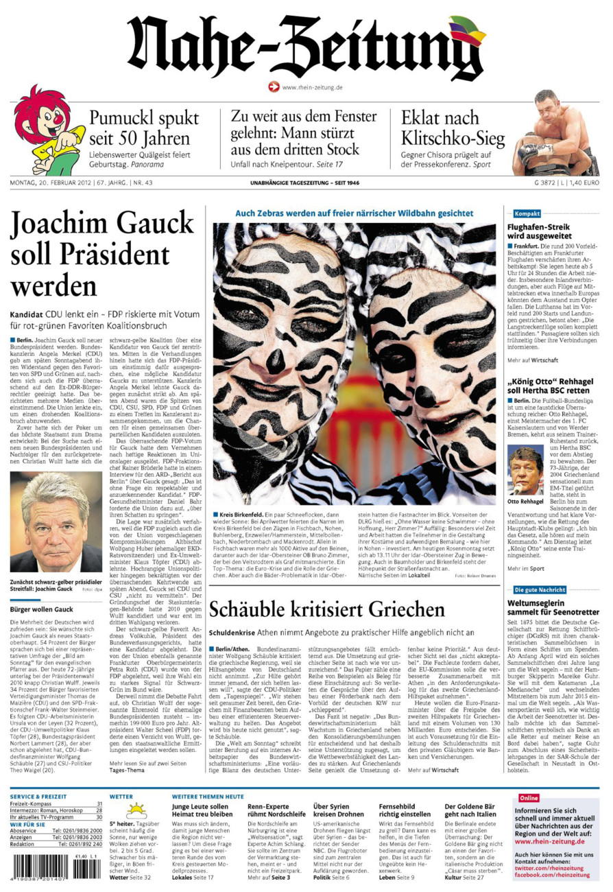 Nahe-Zeitung vom Montag, 20.02.2012