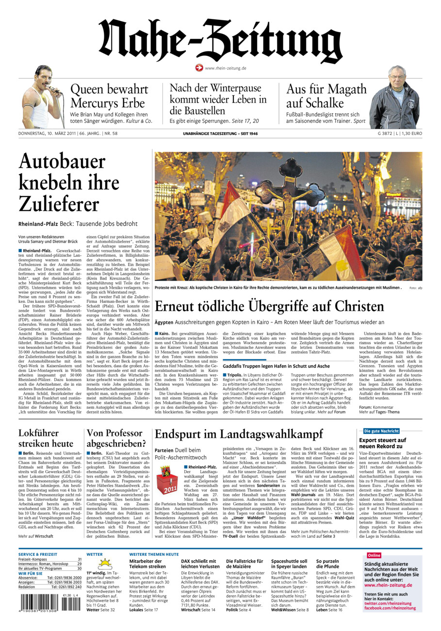 Nahe-Zeitung vom Donnerstag, 10.03.2011