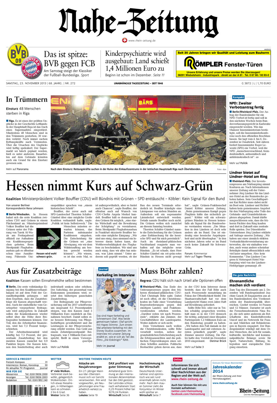 Nahe-Zeitung vom Samstag, 23.11.2013