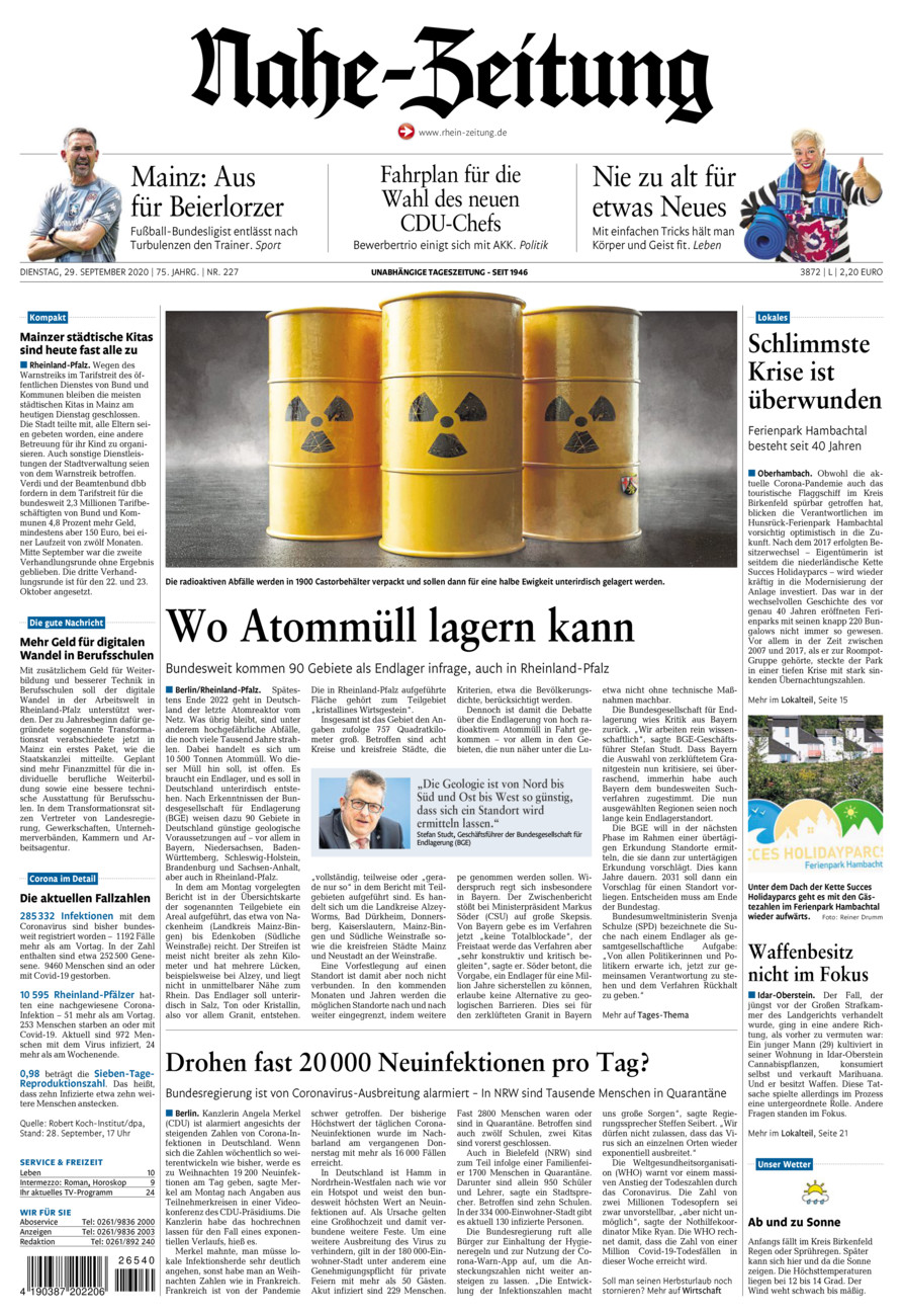 Nahe-Zeitung vom Dienstag, 29.09.2020