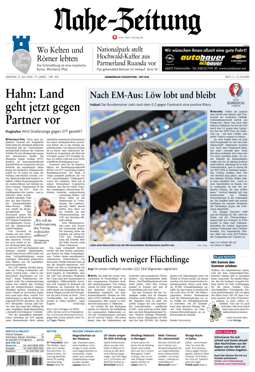 Nahe-Zeitung vom Samstag, 09.07.2016