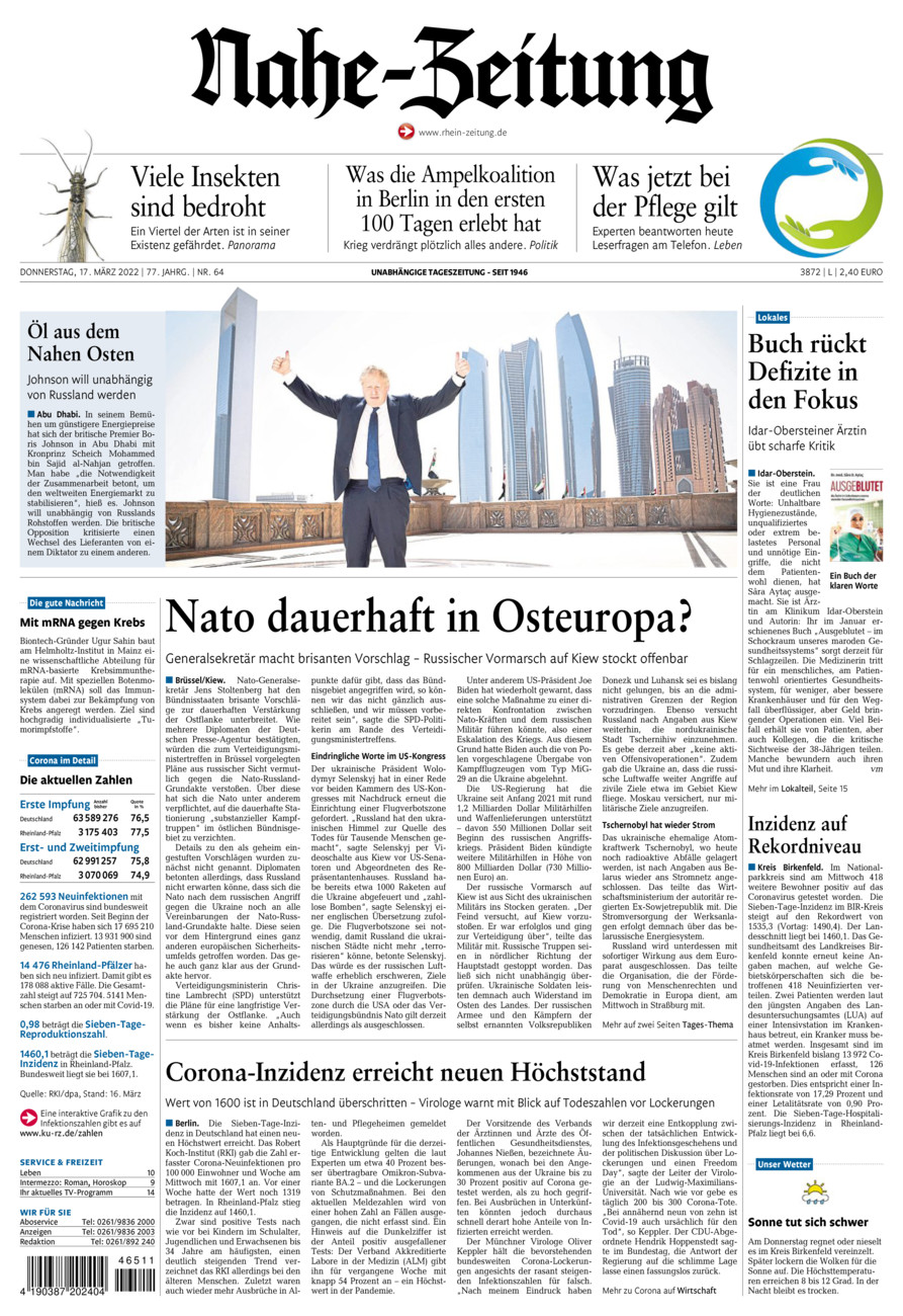 Nahe-Zeitung vom Donnerstag, 17.03.2022