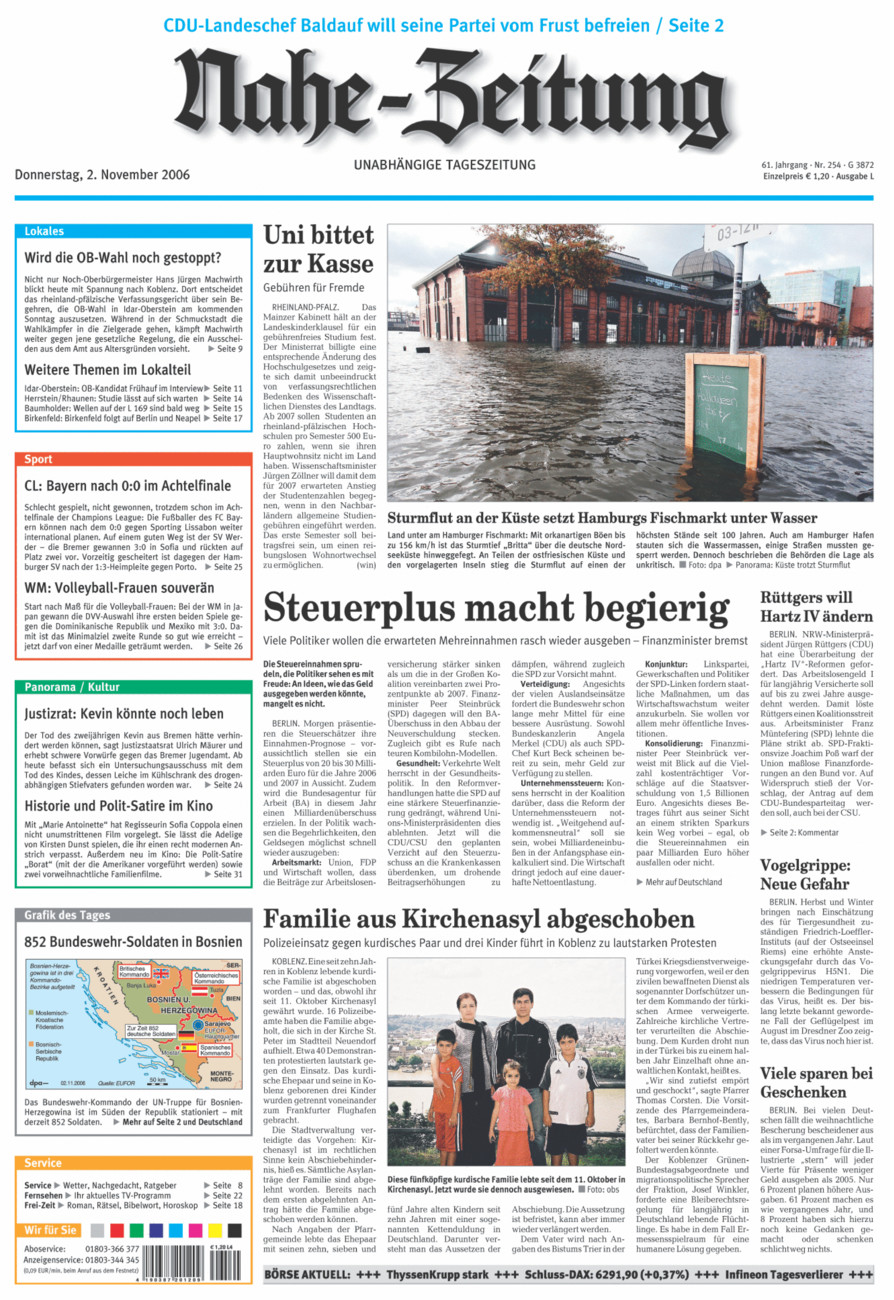 Nahe-Zeitung vom Donnerstag, 02.11.2006