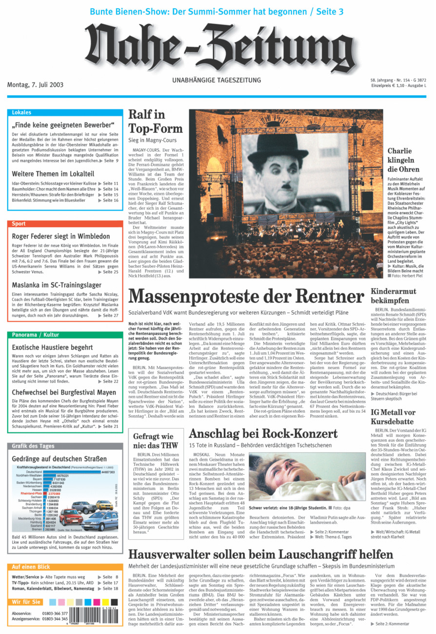 Nahe-Zeitung vom Montag, 07.07.2003