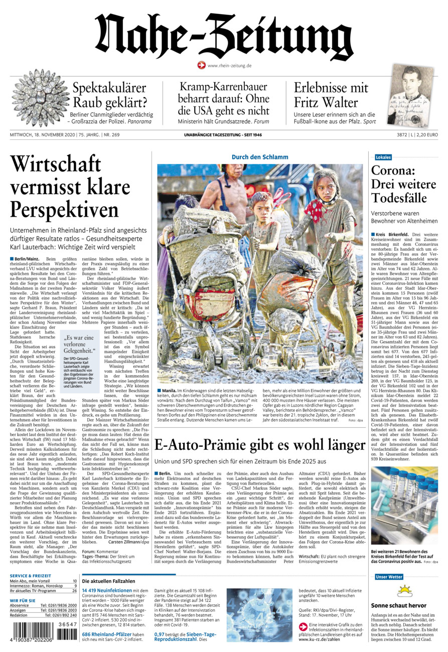 Nahe-Zeitung vom Mittwoch, 18.11.2020