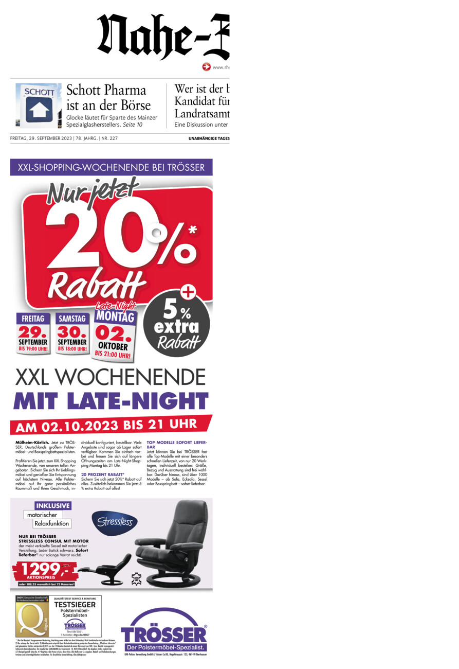 Nahe-Zeitung vom Freitag, 29.09.2023