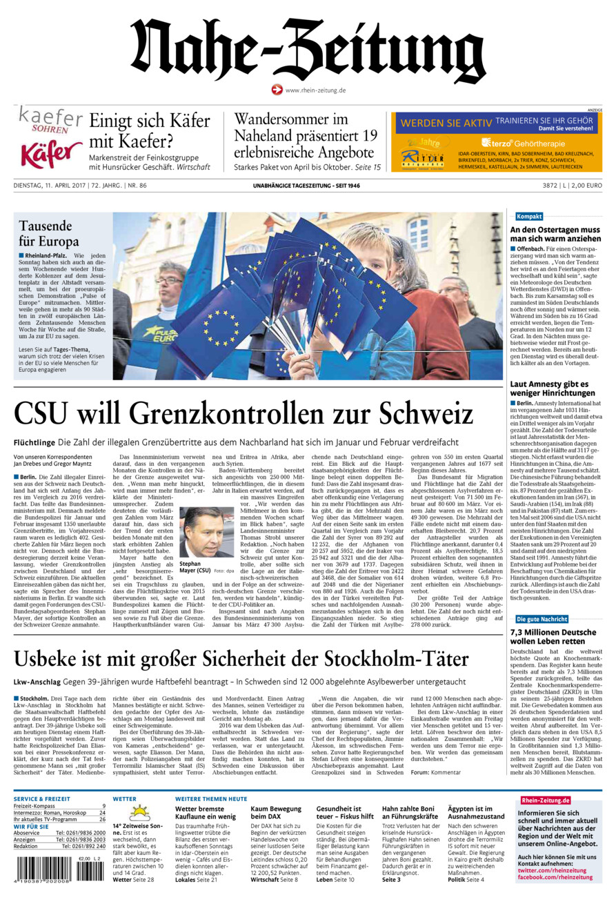 Nahe-Zeitung vom Dienstag, 11.04.2017