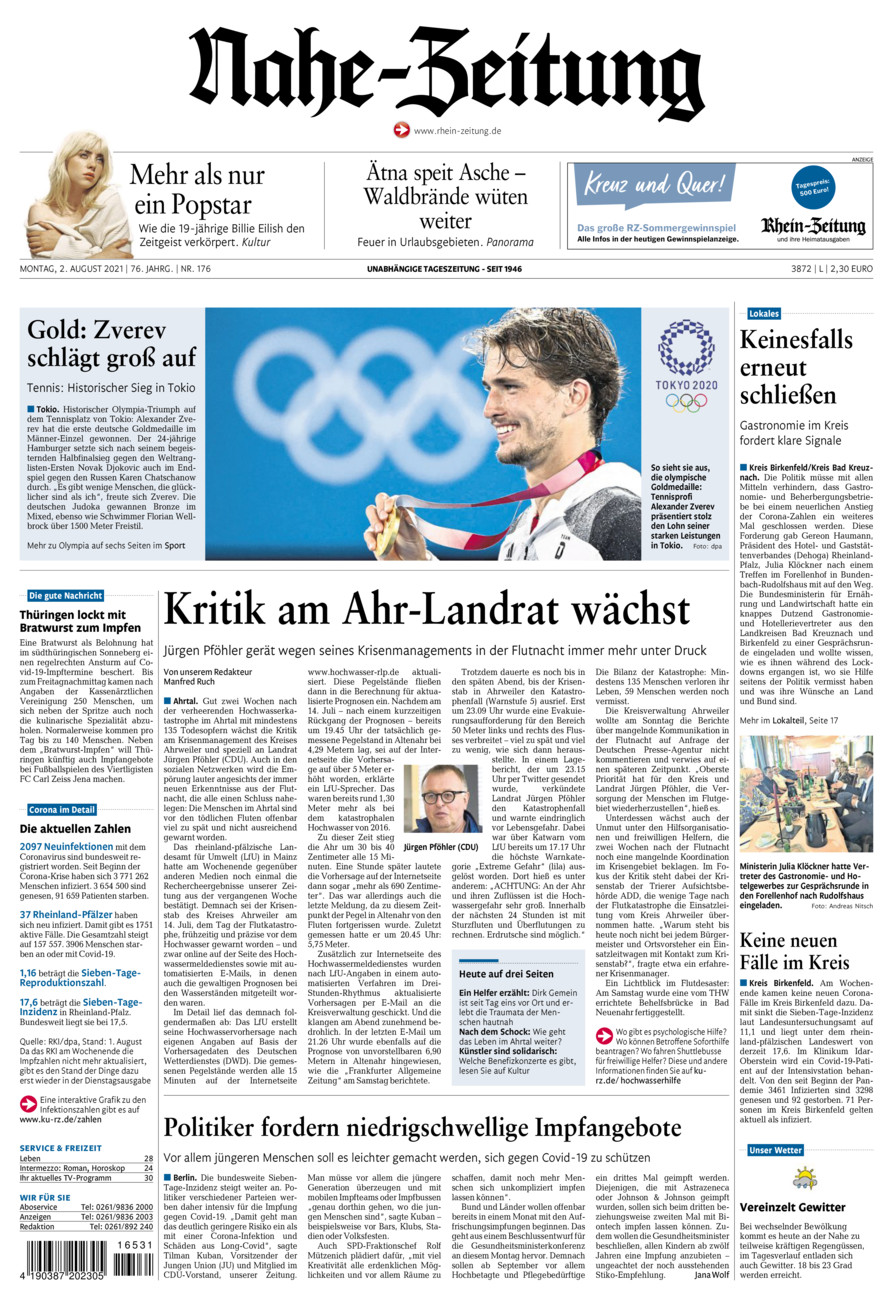Nahe-Zeitung vom Montag, 02.08.2021