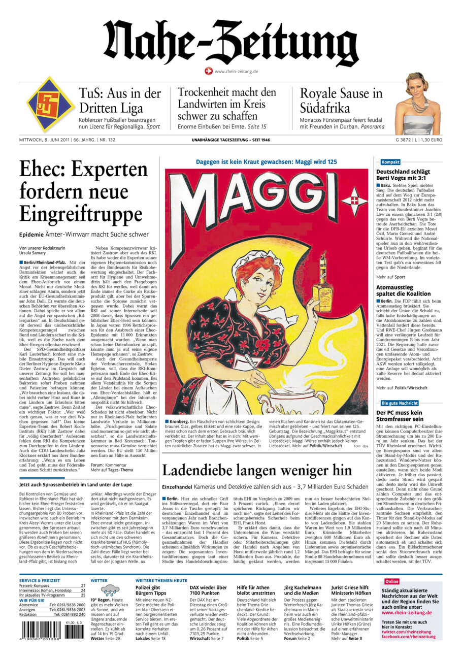 Nahe-Zeitung vom Mittwoch, 08.06.2011