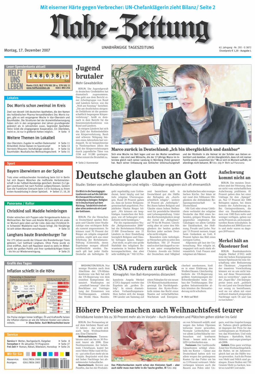 Nahe-Zeitung vom Montag, 17.12.2007