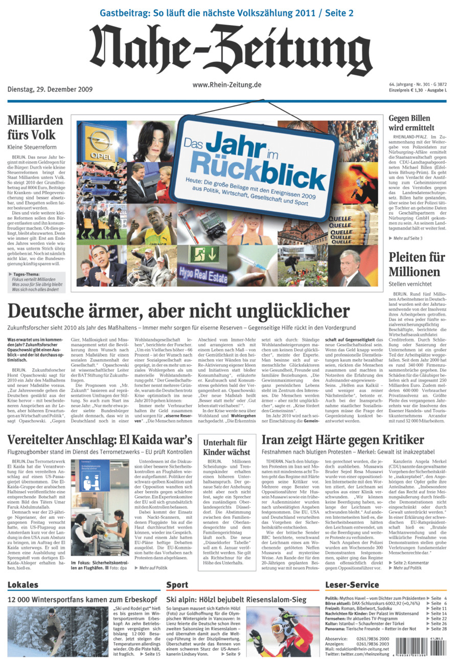 Nahe-Zeitung vom Dienstag, 29.12.2009