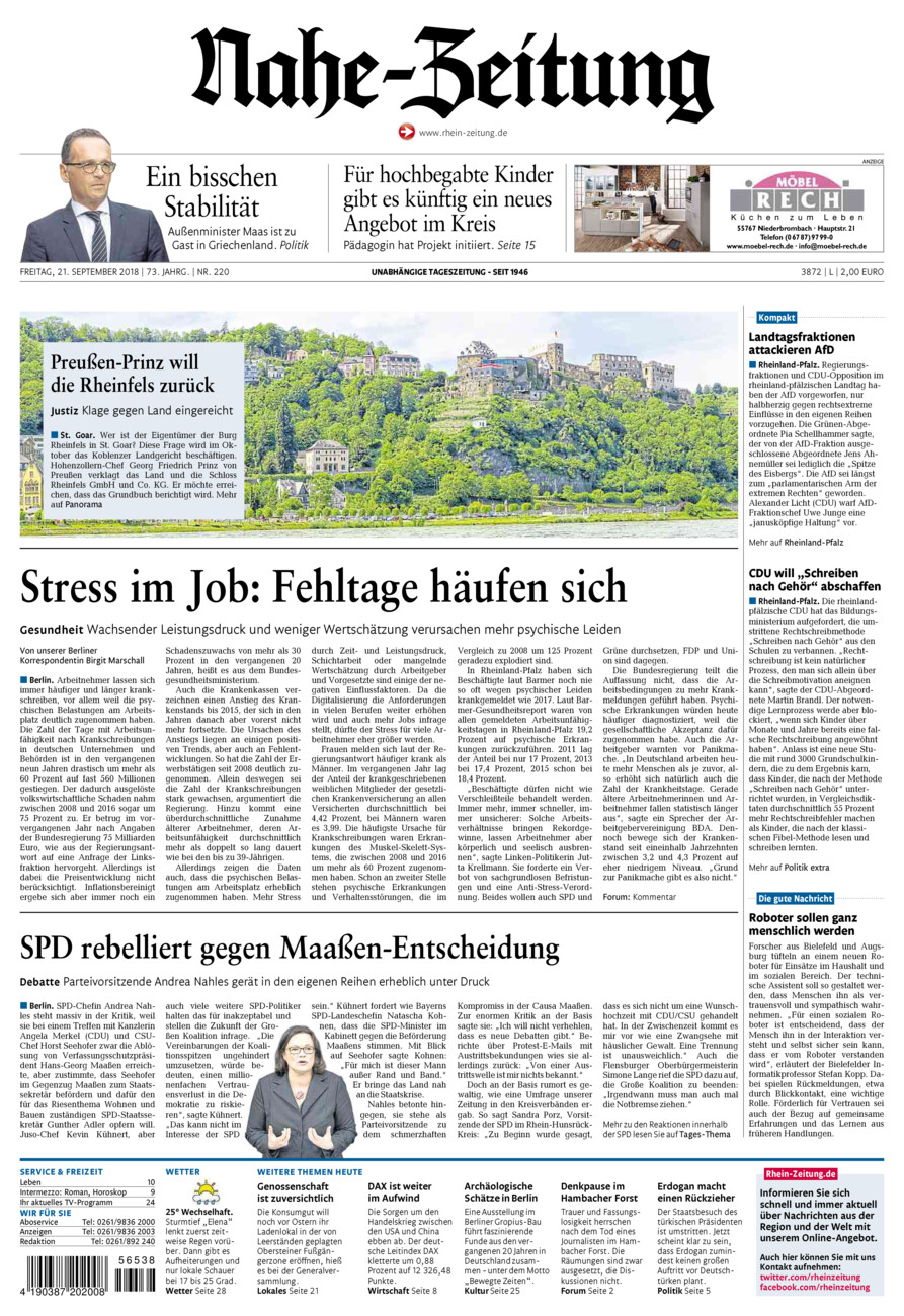 Nahe-Zeitung vom Freitag, 21.09.2018
