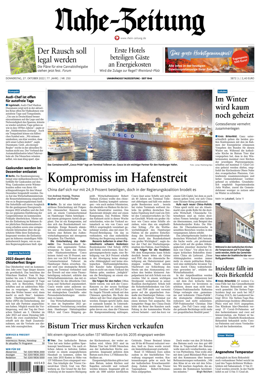Nahe-Zeitung vom Donnerstag, 27.10.2022