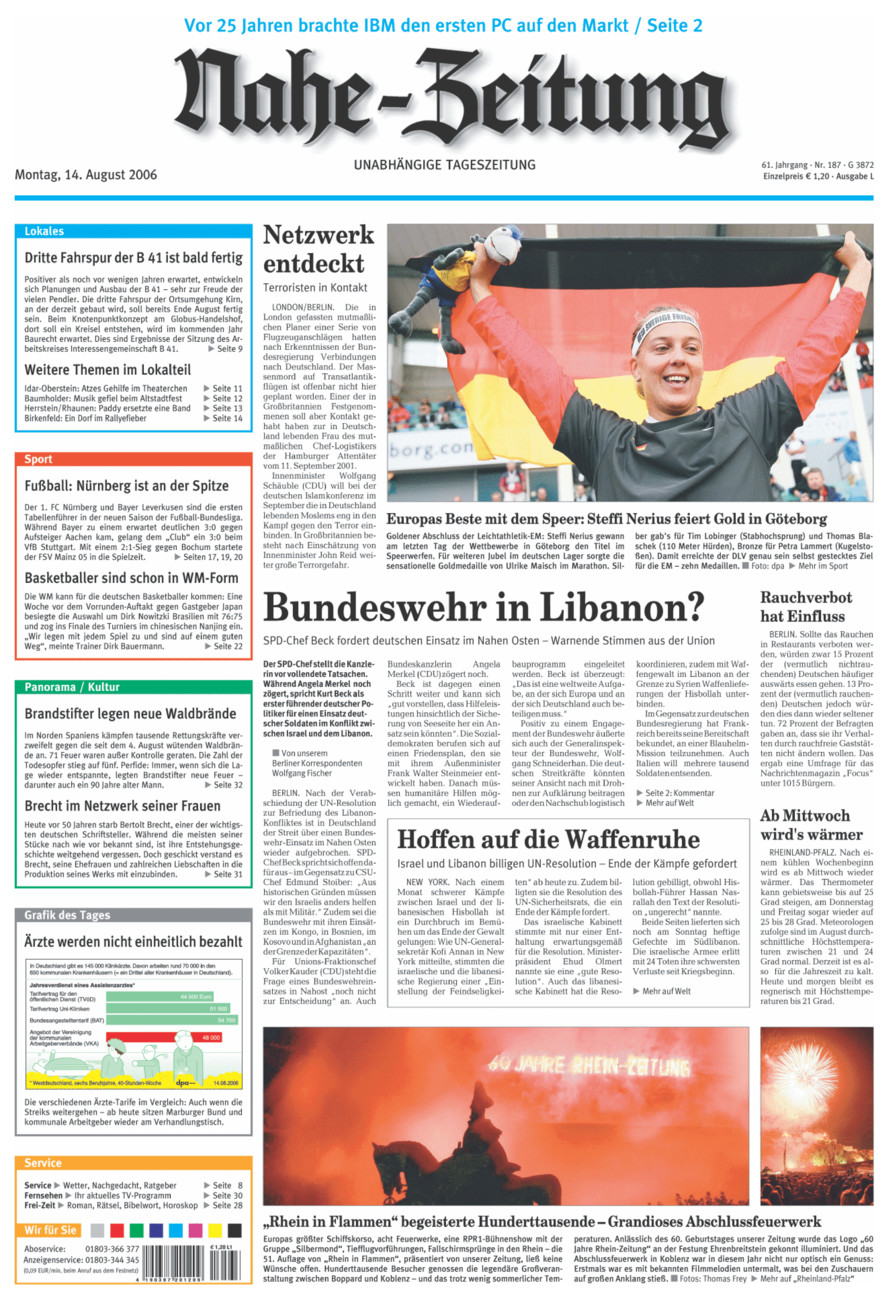 Nahe-Zeitung vom Montag, 14.08.2006